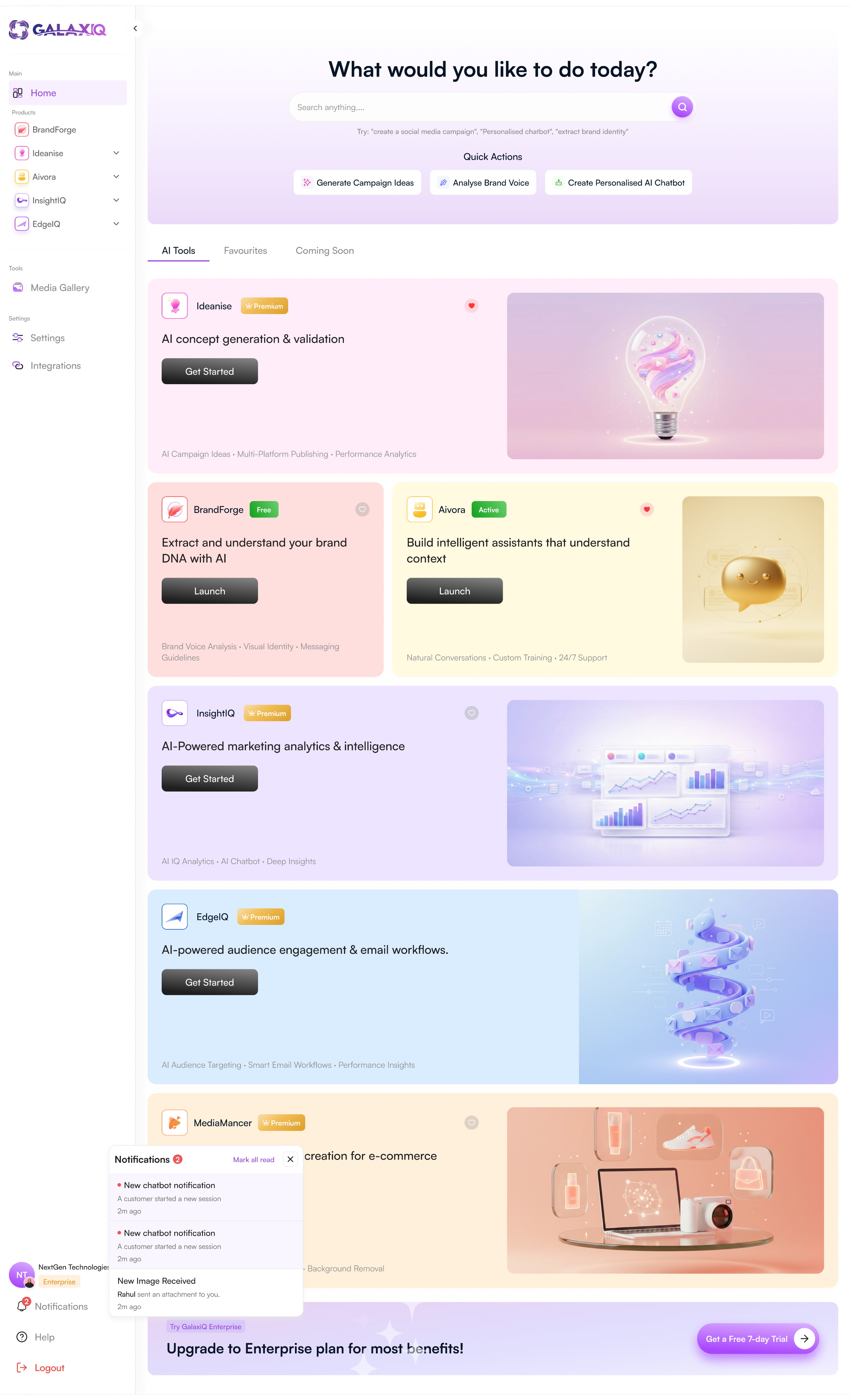 GalaxiQ product dashboard
